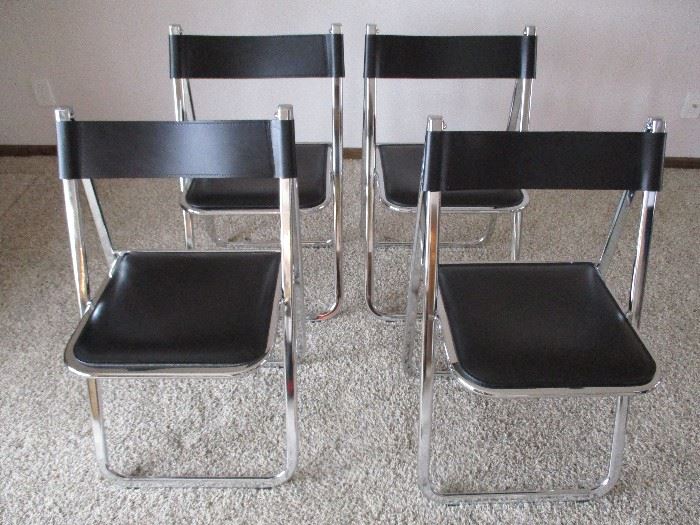 Set of four 1970's Arrben Italy leather & chrome folding chairs in excellent condition