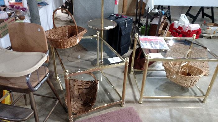 gold frame side tables with 2 glass shelves