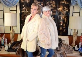 white mid length mink and sheared beaver with fox collar