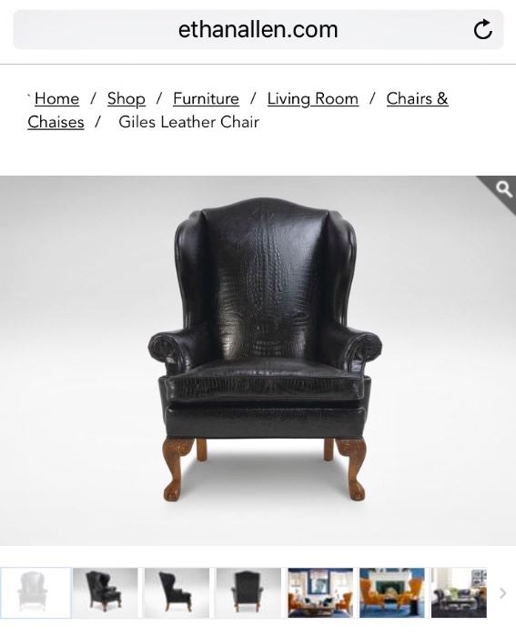 Leather wingback chair Ethan Allen