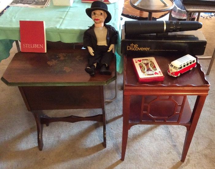 Mahogany end table, Bausch & Lomb "The Discoverer" 60mm telescope (sewing stand & Charlie McCarthy are SOLD)
