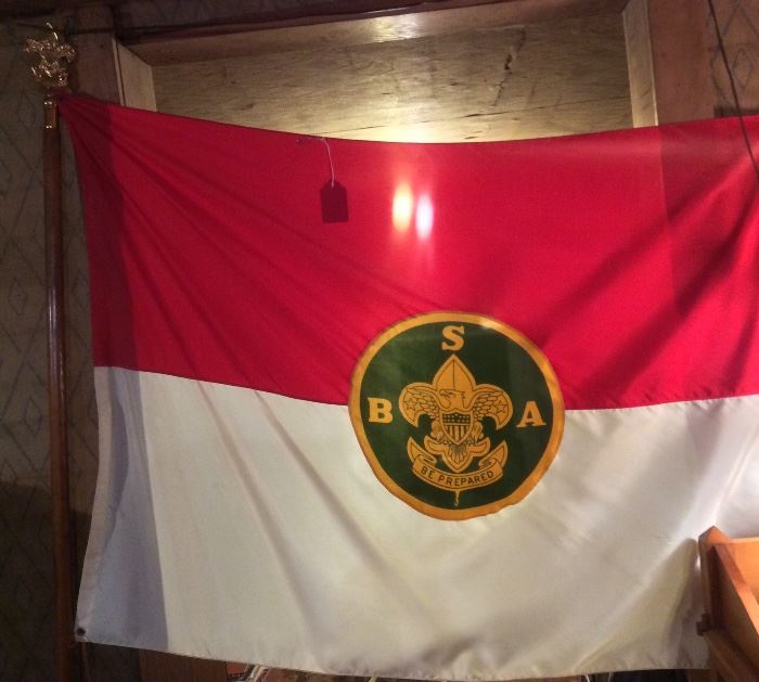 Vintage Boy Scout flag with pole & topper (3 x 5 ft.)