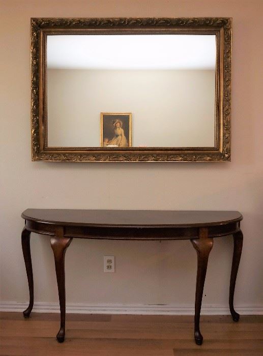 Mahogany demilune entry table and nice rectangular mirror