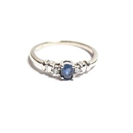 14K White Gold Sapphire and Diamond Ring: A 14K white gold, sapphire and diamond ring.