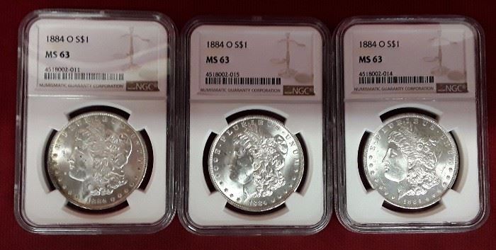 3 1884-O MS 63 Morgan Dollars