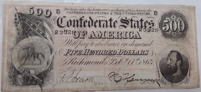 $500 Dollar Confederate Note