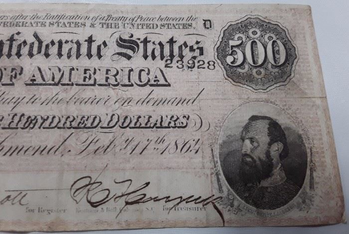 $500 Dollar Confederate Note