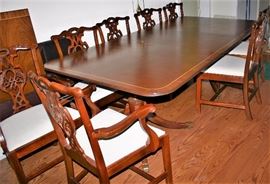 Baker Dining Table w/3 Leaves & 8 Chippendale Style Chairs
