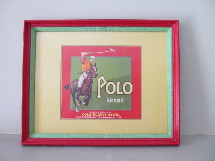 Vintage "Polo Brand" fruit crate print, matted and framed