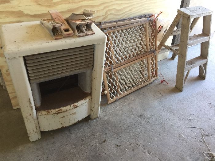 old heater, pet fences, old ladder