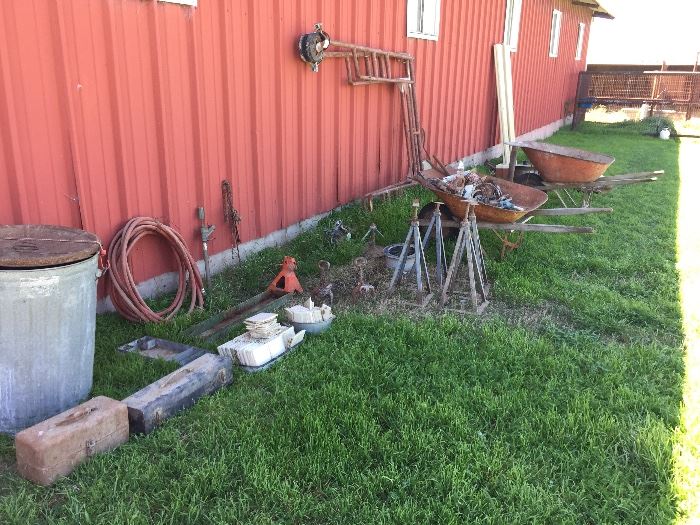 toolboxes, jacks, wheelbarrows, pieces of scaffolding, and more
