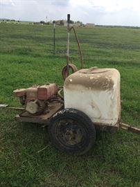 Motor powered water tank with trailer. These new go for thousands. However, the motor needs work (the plug portion). $750