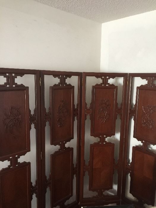 Vintage Teak Wooden Hand Carved Tall Screen 