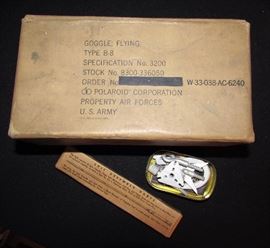 WWII Army Air Corp Flying Goggles in Original Box, Gaff, and Spit