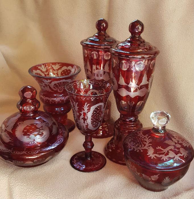 Antique Bohemian Crystal Stag and Castle Motif Eggerman 19th century