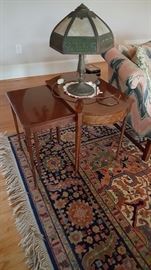 Lovely stacking tables and great vintage lamp! Oriental rug