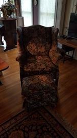 Wingback chair and matching ottoman