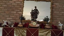 Antique Bronze and Marble 3 piece Clock Garniture Set