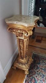 French Carved marble top pedistal
