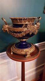  Sevres-style Cobalt Blue Porcelain urn/stand