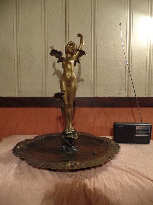 Bronze, French, late 19th century. Nude figure; 22 inches. Signed L. Chalon on heavy bronze base with decorative edge. Base 21 ½” in diameter. 