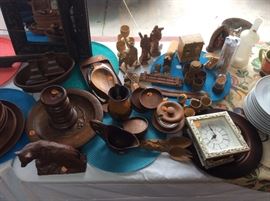 Many hand-made wooden pieces