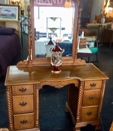 Unusual 6-Drawer old Dressing Table with a Scrolled Front