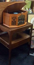 Two-Tier unusual side table, "ELECTRO" AM/FM, CD, & Turntable