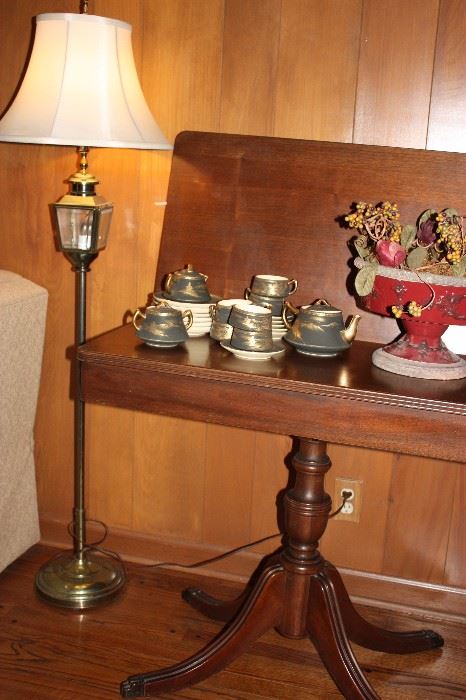 Game table, vintage tea set