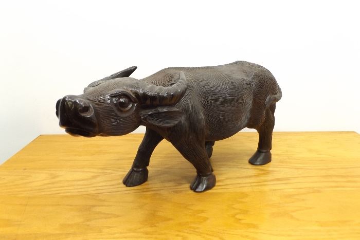 Large Carved Wood Bull Ox Statue

