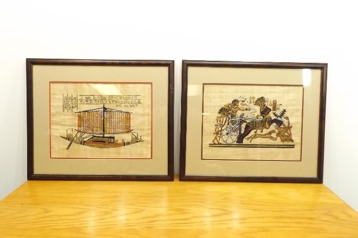 2 Wood Framed Egyptian Papyrus Paintings
