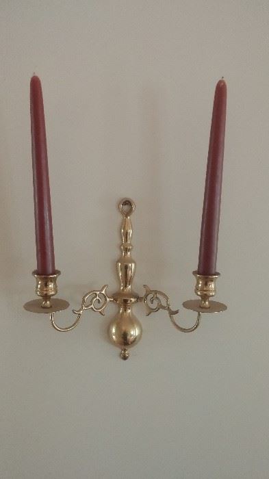 Double Wall Sconce Candle Holder Solid Brass X2