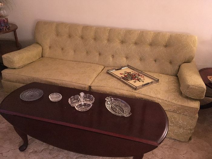 Mid century modern sofa and Queen Anne coffee table