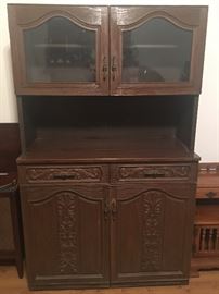 nice metal side board with glass front top