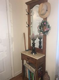Oak hall tree with marble top