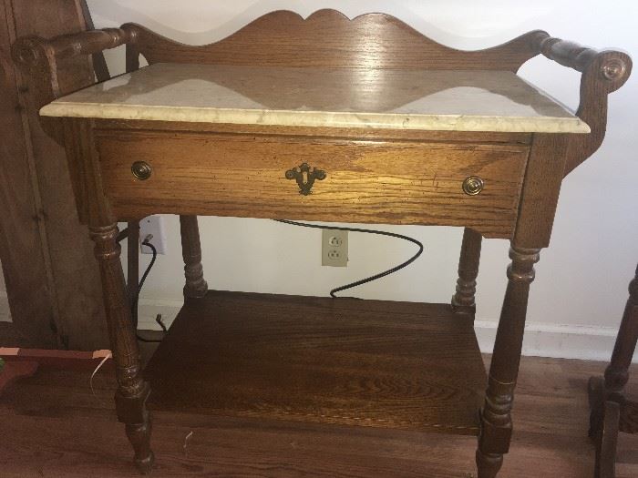 Oak wash stand with marble top