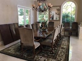 amazing solid wooden dining table with 3 leaves and 15 chairs 