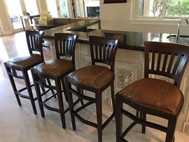 leather and wooden bar stools
