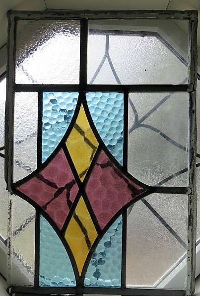 Antique Stained Glass Wood Framed Window Panels