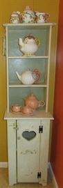 Vintage Rustic Shabby Chick Kitchen Cupboard Cabinet, Teapot Collection