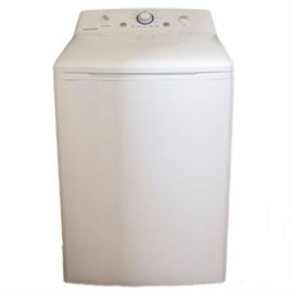 Frigidaire Washing Machine: A Frigidaire washing machine. This top loading washing machine is white in color. The machine has 3.4 cubic foot capacity and a noise reduction feature. The model number is FFTW1001PW and the serial number is 7C41451619.