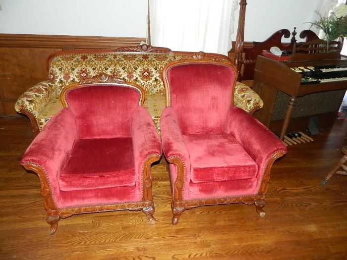 Vintage His & Hers Velvet Chairs, Sofa