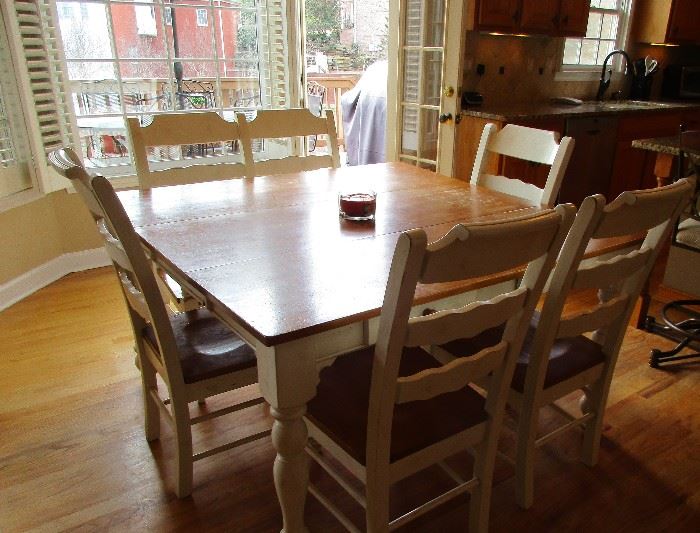 kitchen table and chairs seats 6                                      table measures 54" x 54"