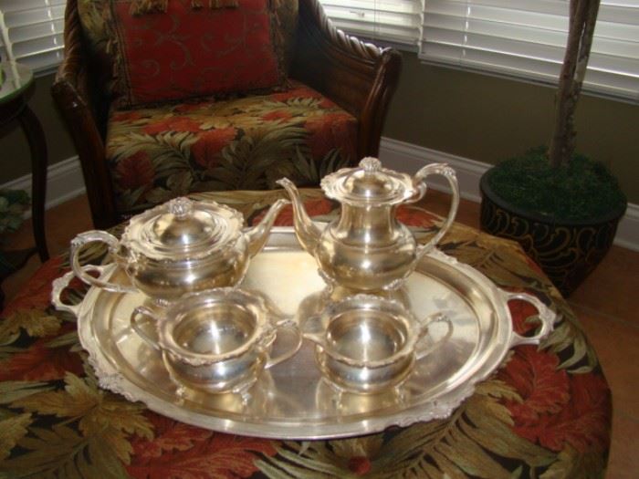 Silver tea set with platter 