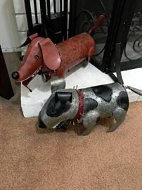 welded forged garden dogs - votive candles inside!  Artist made