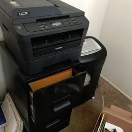 Printer - cartridges, file cabinet, powerful shredder