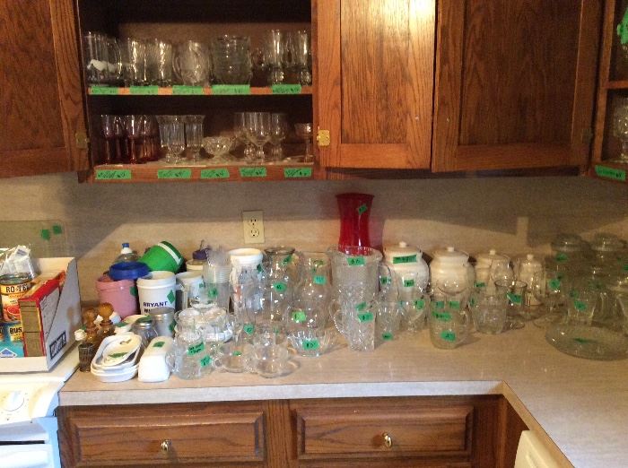 Glasses, canister set, jars, etc