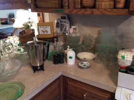 Electric coffee pot percolator, phone, some collectible glass items