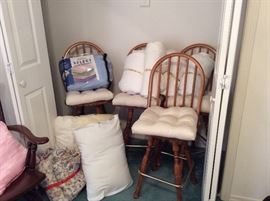Four (4) various stools - oak - with removable cushions