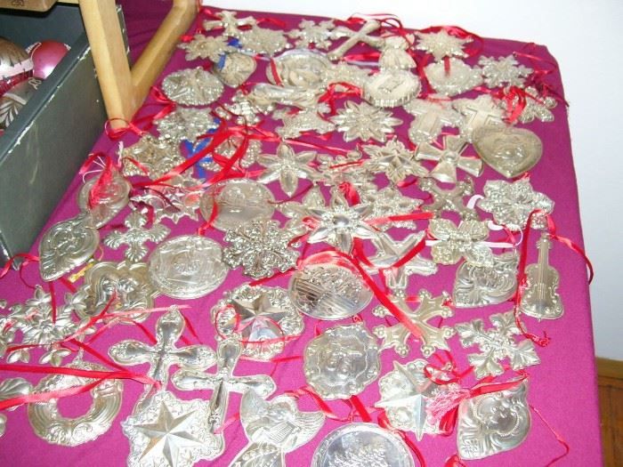 LOTS of sterling silver Christmas ornaments...Towle, Reed and Barton, Wallace, etc.